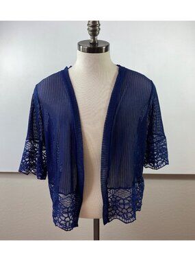 Womens Sheer Blue Lace Cardigan Open Front Half Sleeve Size  XL